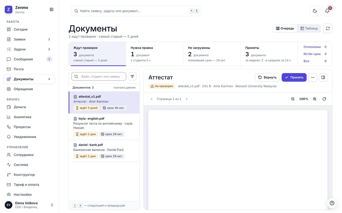 Очередь документов в CRM: статусы проверки, сроки и ответственные